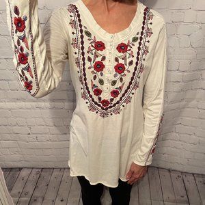 Johnny Was Long Sleeve Embroidered Cotton Tunic